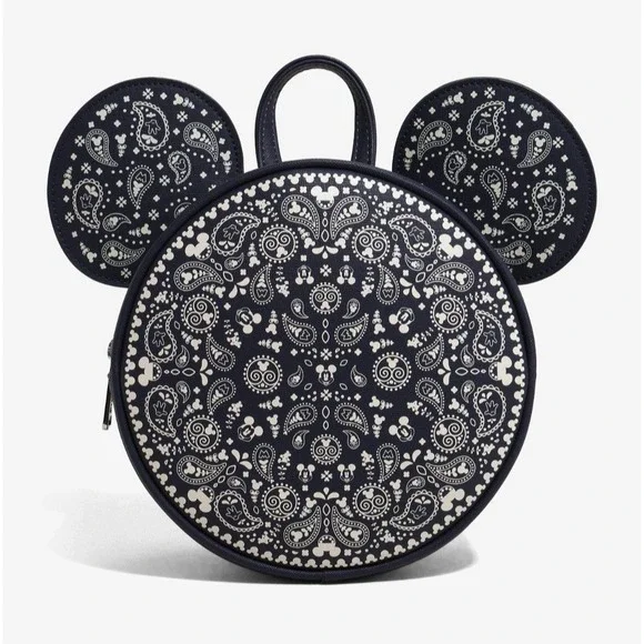 Loungefly Disney‎ Mickey Mouse Bandana Patterned Convertible Backpack & WALLET!